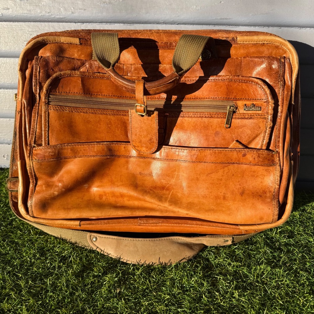 Vtg Hartmann Tan Belting Leather Briefcase Messenger Bag‎ Satchel Laptop Case